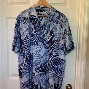 Tommy Bahama Men's Blue Leaf Print Silk Shirt XL